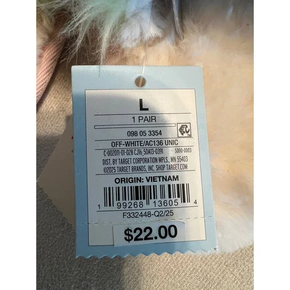 Cat & Jack Unicorn Slippers Off-White Rainbow Faux Fur Silver Horn Size L 4-5 - Picture 6 of 9